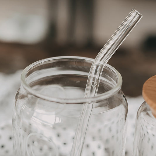 Pailles courbées en forme de cœur transparentes en verre, lot de 4