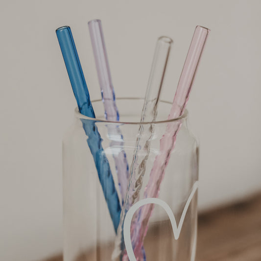 Strohhalme gedreht aus Glas 20cm Rosa im 4er Set | Eulenschnitt