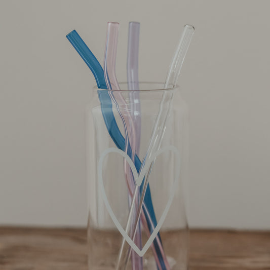 Strohhalme wellig aus Glas 20cm Rosa im 4er Set | Eulenschnitt