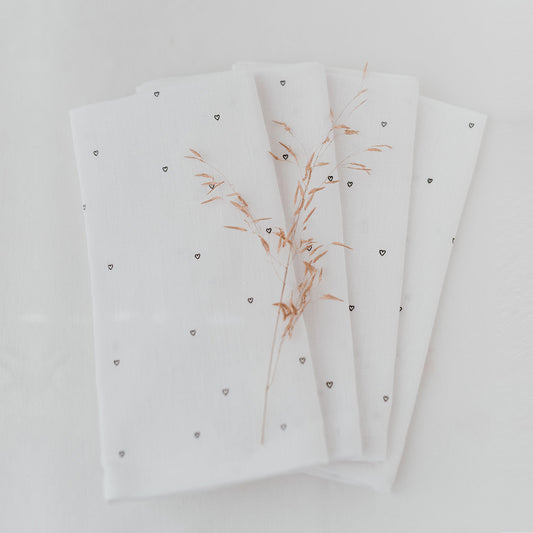 Serviettes en lin coeurs en lot de 4