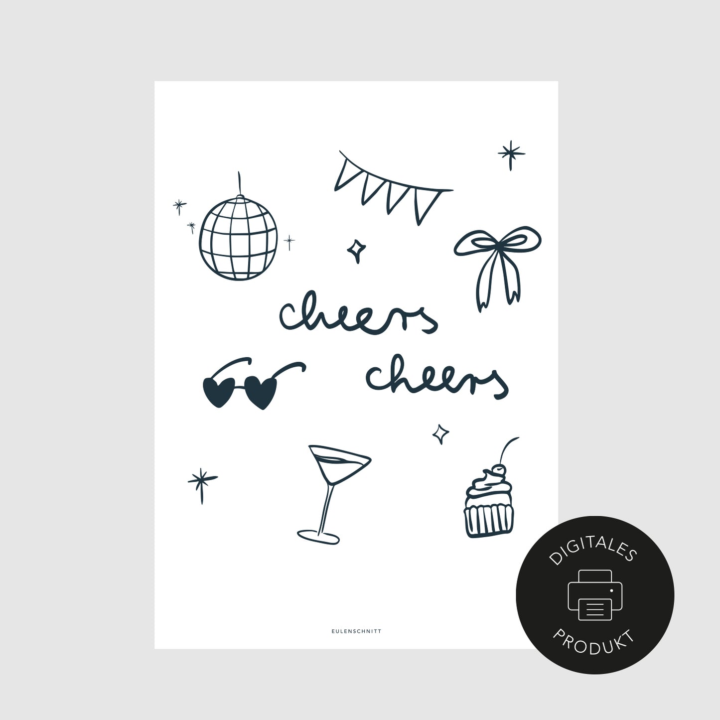 Schlichte Ansicht vom cheers cheers Poster zum Download in verschiedenen Formaten.