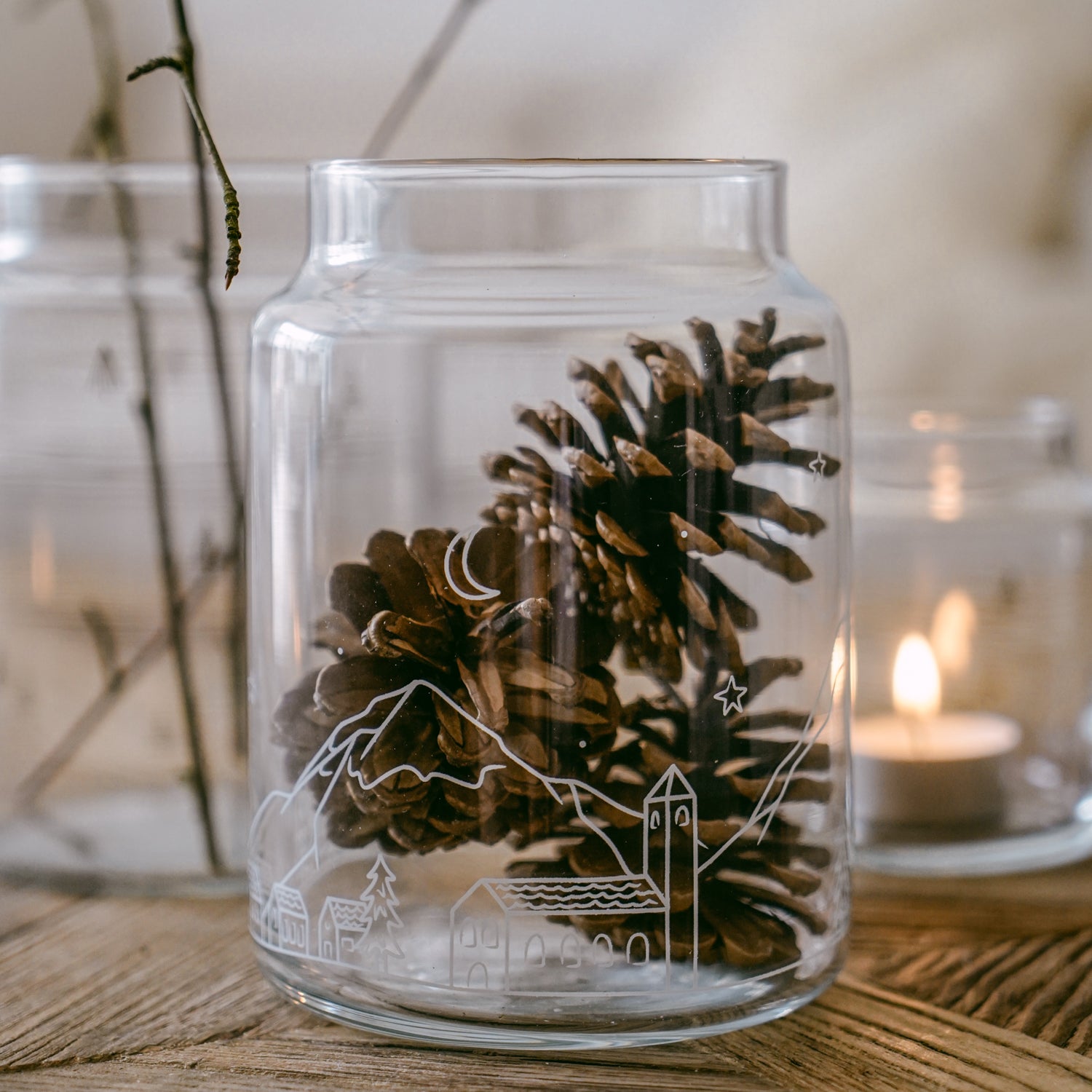 Vase aus Glas groß Schneelandschaft