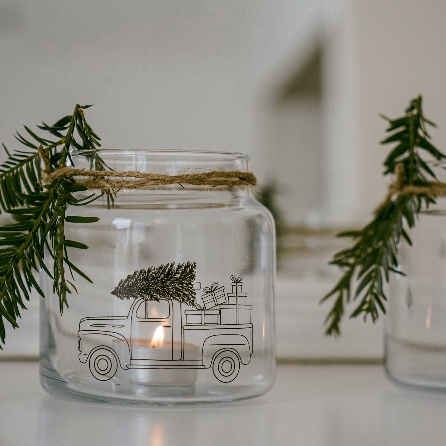 Vase aus Glas mittel Weihnachtsauto