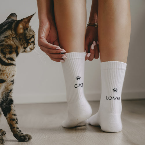 Socken weiß Cat Lover | Eulenschnitt 