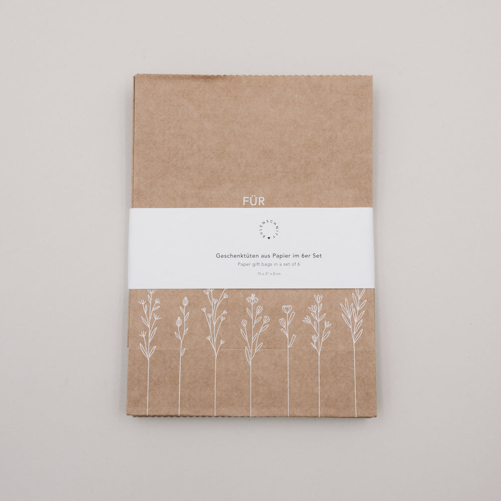 Oster Papiertüten aus braunem Kraftpapier mit feinen Osterillustrationen im 6er Set