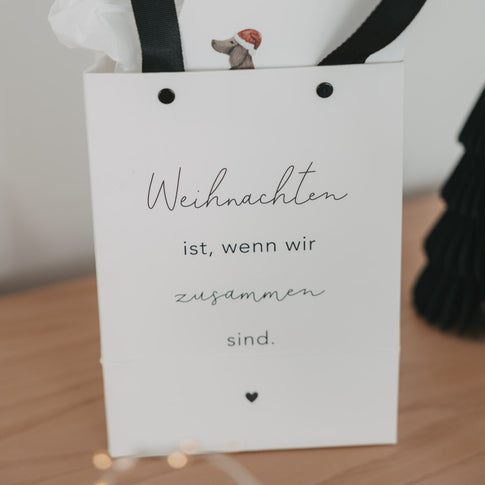 Kleine Geschenktüte Weihnachten mit Spruch und schwarzem Band Detail