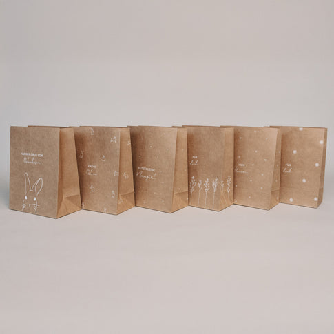 Papier-Geschenktüten Ostern, 6er Set, naturbraun mit dezenten Osterillustrationen