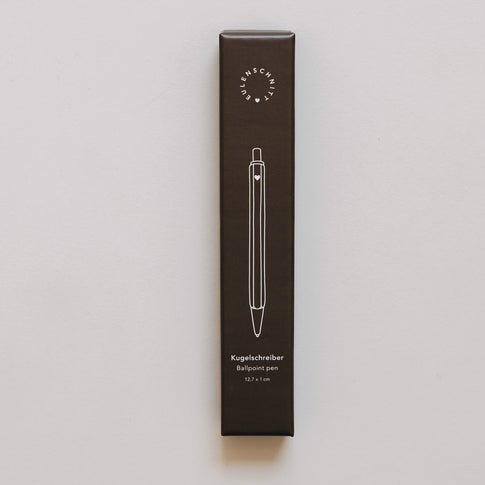 Verpackung Kugelschreiber braun mit Illustration und Eulenschnitt Logo
