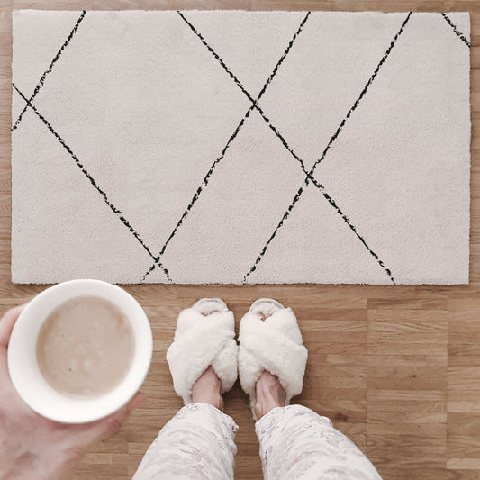 Tapis lavable Lignes en crème