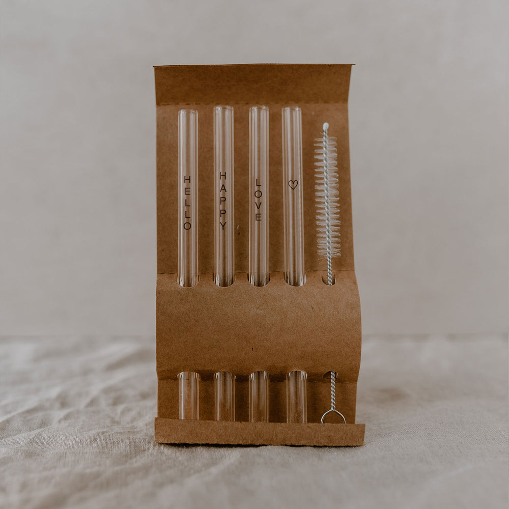 Pailles en verre Hello Love Noir 13cm en lot de 4