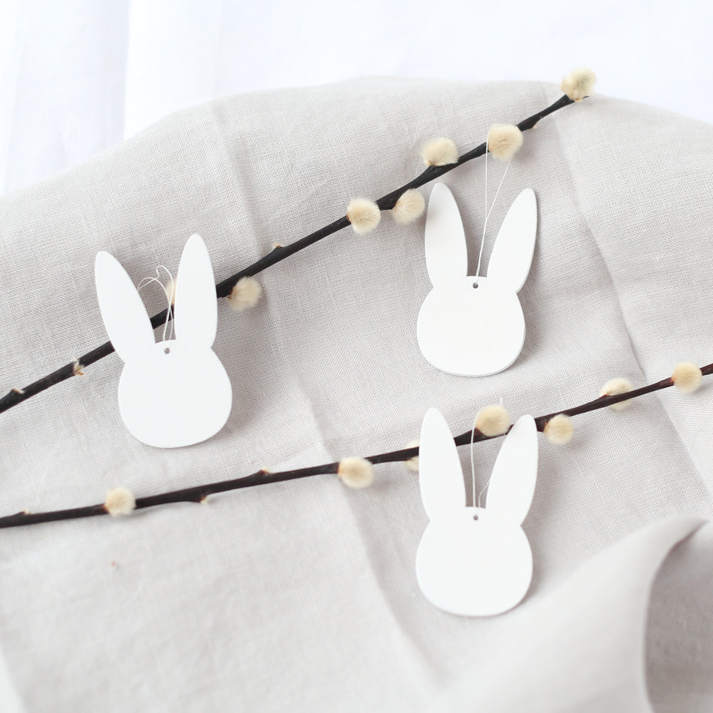 Holzanhänger Hase weiß im 8er Set