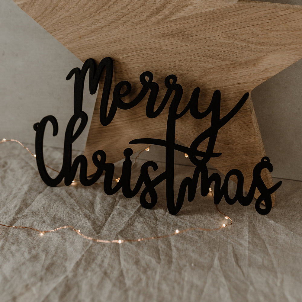 Holzschriftzug Merry Christmas Schwarz
