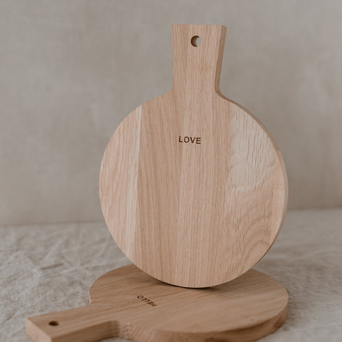 Mini planches à découper Hello Love en chêne en lot de 2