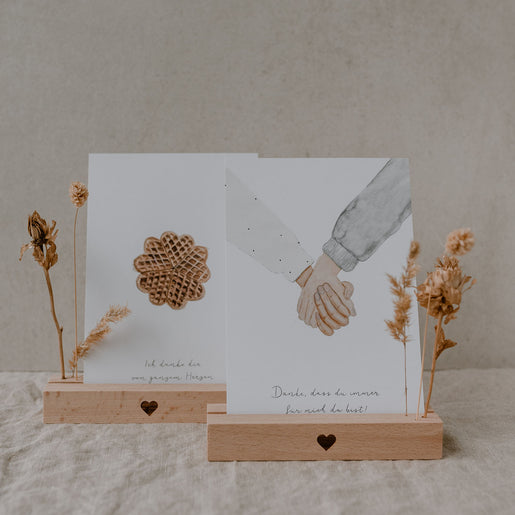 Support de cartes et fleurs séchées "Coeur" en lot de 2